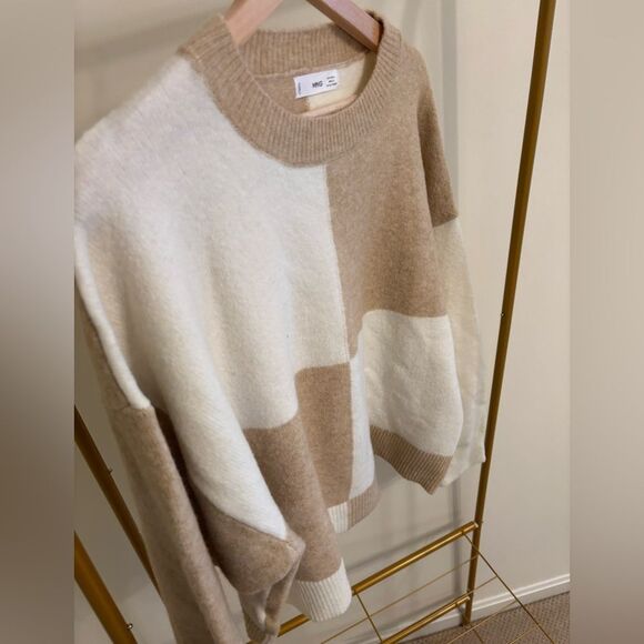 Checkered sweater by MNG Mango. Fall neutral knit - Picture 3 of 6